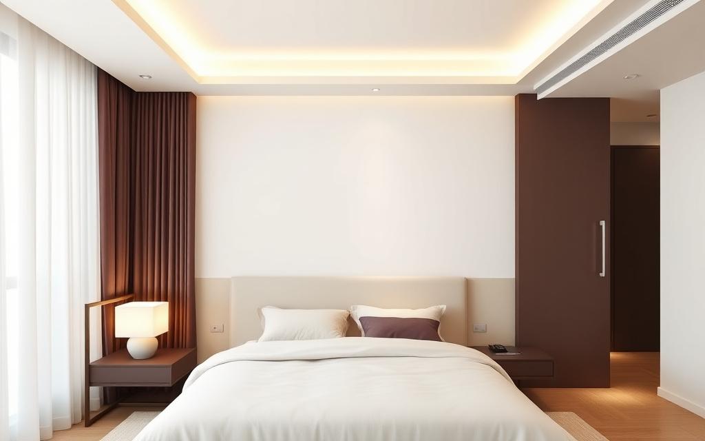 Velvet matte stretch ceiling in a serene bedroom