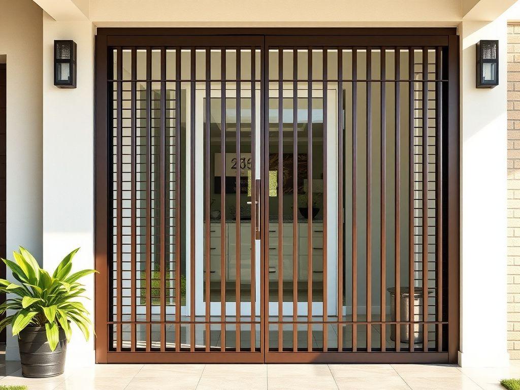 Bronze aluminium safety grille door fitted at a Malaysian home entrance